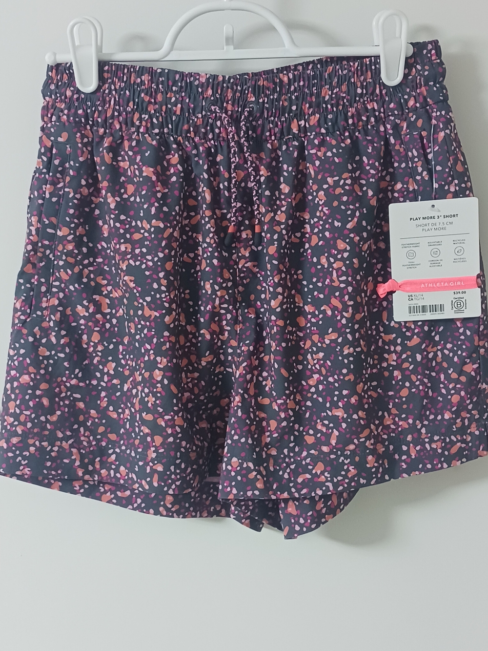 NWT Athleta Girl Play More 3" Short Splatter Print - Size XL (14)